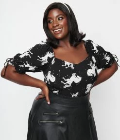 Pop Soda Hell Bunny Plus Size Black & White Unicorn Sulivan Top