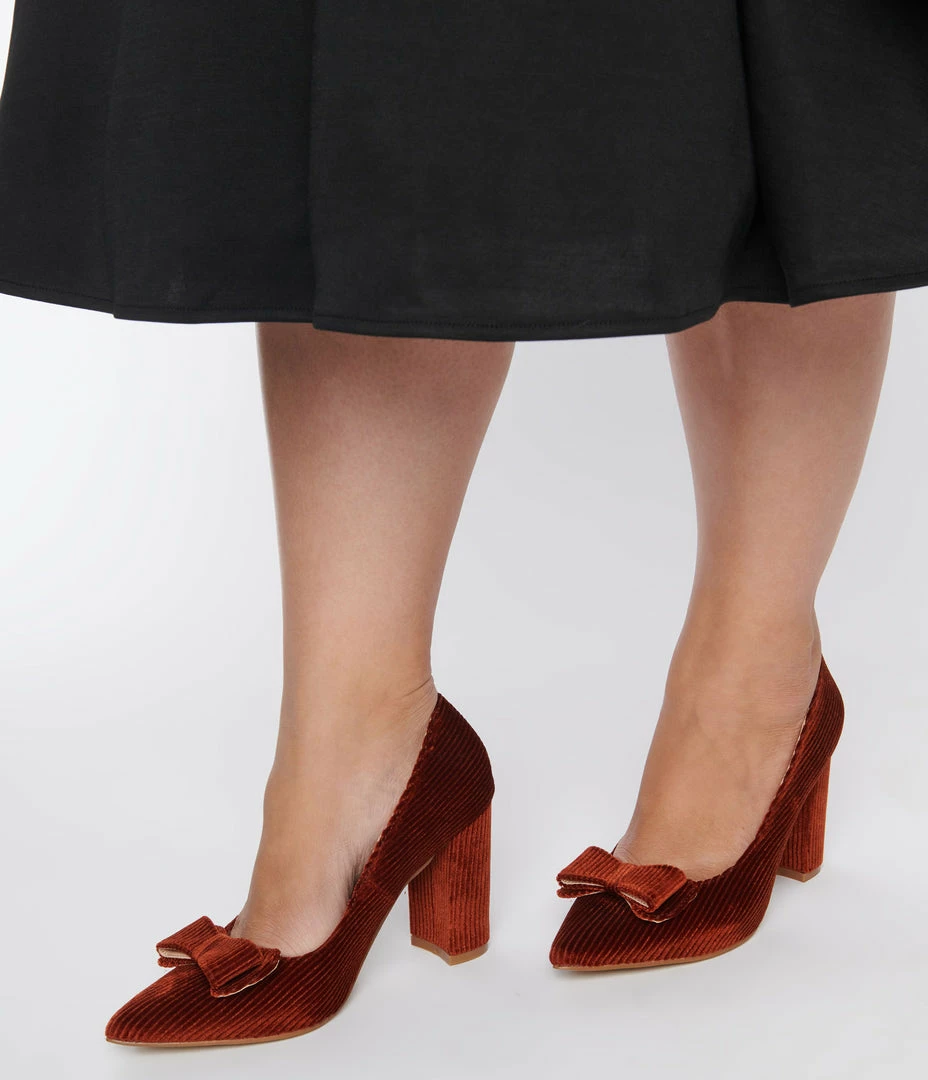 Unique Vintage Rust Corduroy Bow Pump Trending