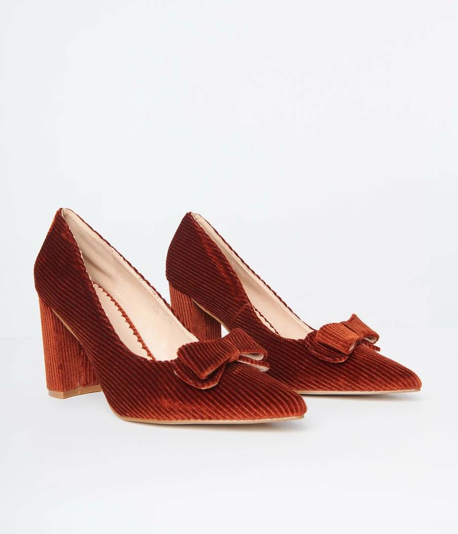 Unique Vintage Rust Corduroy Bow Pump Trending