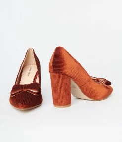 Unique Vintage Rust Corduroy Bow Pump Trending