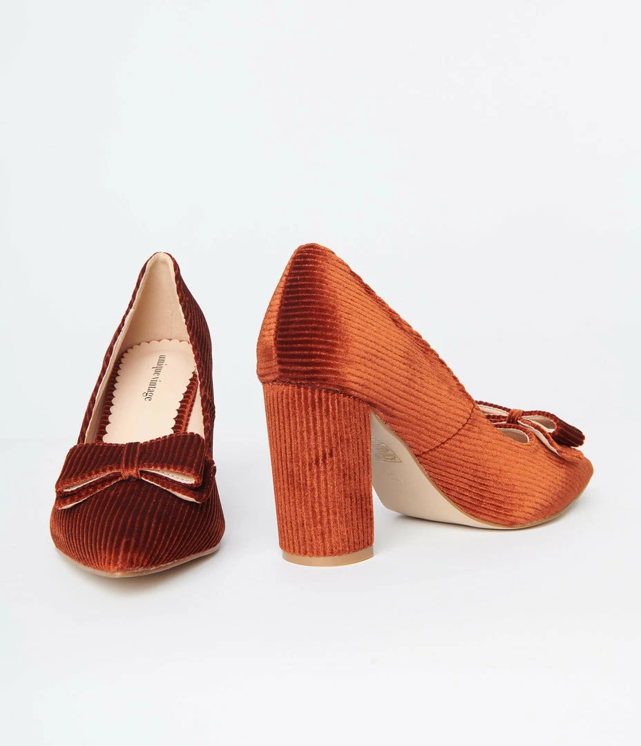 Unique Vintage Rust Corduroy Bow Pump Trending