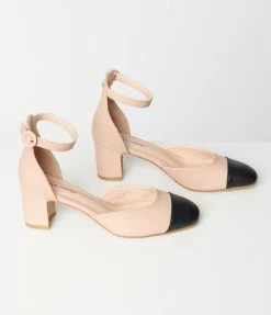 Unique Vintage Nude & Black Leatherette Heels