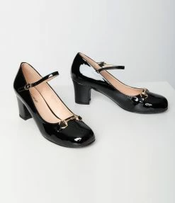 Unique Vintage Black Patent Leatherette Mary Jane Heels