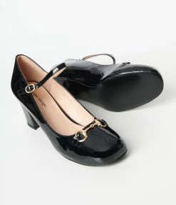 Unique Vintage Black Patent Leatherette Mary Jane Heels