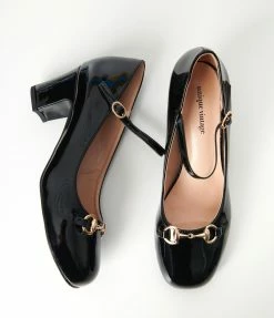 Unique Vintage Black Patent Leatherette Mary Jane Heels