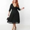 Unique Vintage Plus Size Black Lace Gilda Swing Dress