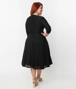 Unique Vintage Plus Size Black Lace Gilda Swing Dress