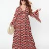 New Arrivals! Unique Vintage Plus Size Red Retro Infinity Print Maxi Dress
