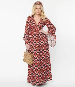 New Arrivals! Unique Vintage Red Retro Infinity Print Maxi Dress