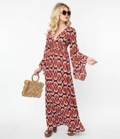 New Arrivals! Unique Vintage Red Retro Infinity Print Maxi Dress