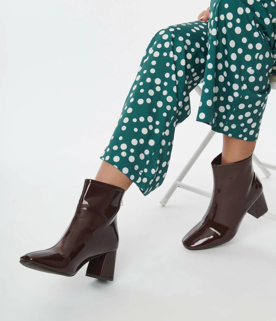Fortune Dynamic Shoes Brown Patent Leatherette Ankle Boots