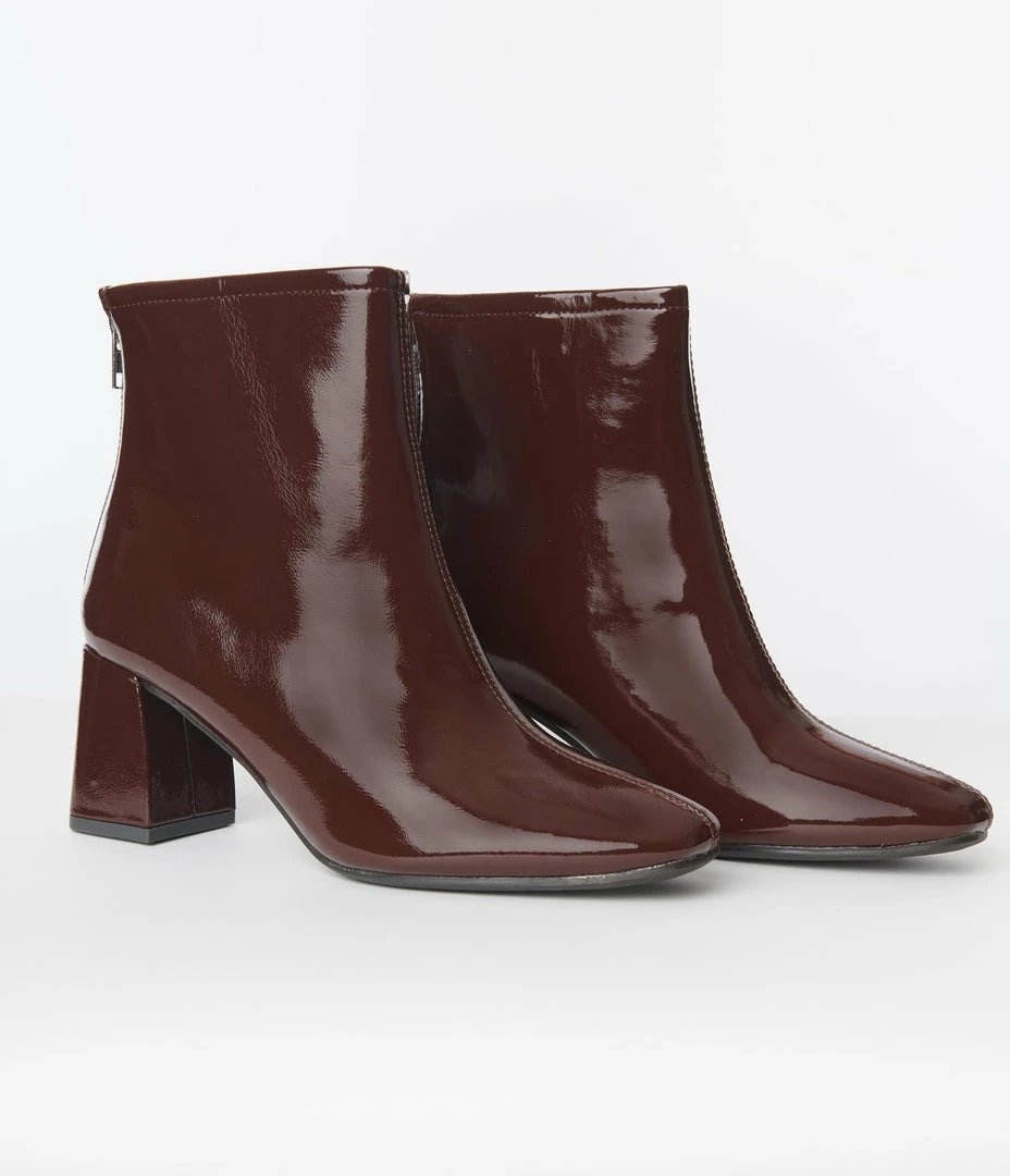 Fortune Dynamic Shoes Brown Patent Leatherette Ankle Boots