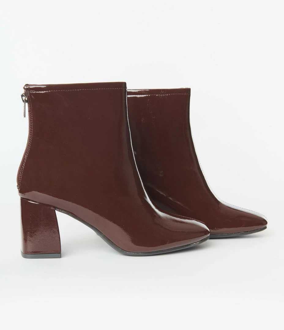 Fortune Dynamic Shoes Brown Patent Leatherette Ankle Boots