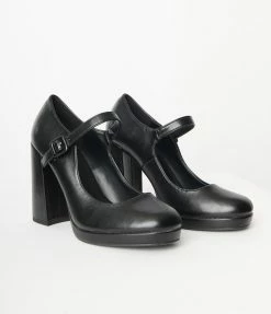 Fortune Dynamic New Arrivals! Black Leatherette Platform Mary Janes