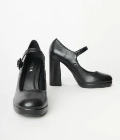 Fortune Dynamic New Arrivals! Black Leatherette Platform Mary Janes