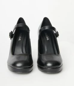 Fortune Dynamic New Arrivals! Black Leatherette Platform Mary Janes