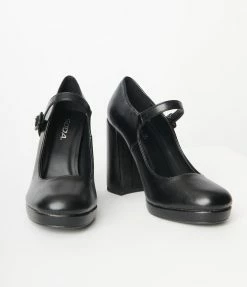 Fortune Dynamic New Arrivals! Black Leatherette Platform Mary Janes