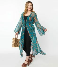 Unique Vintage Peacock & Tigers Long Sleeved Kimono New Arrivals!