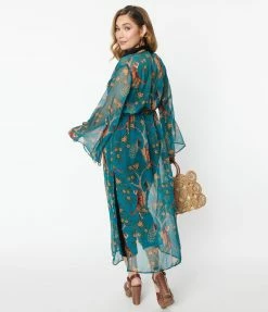 Unique Vintage Peacock & Tigers Long Sleeved Kimono New Arrivals!