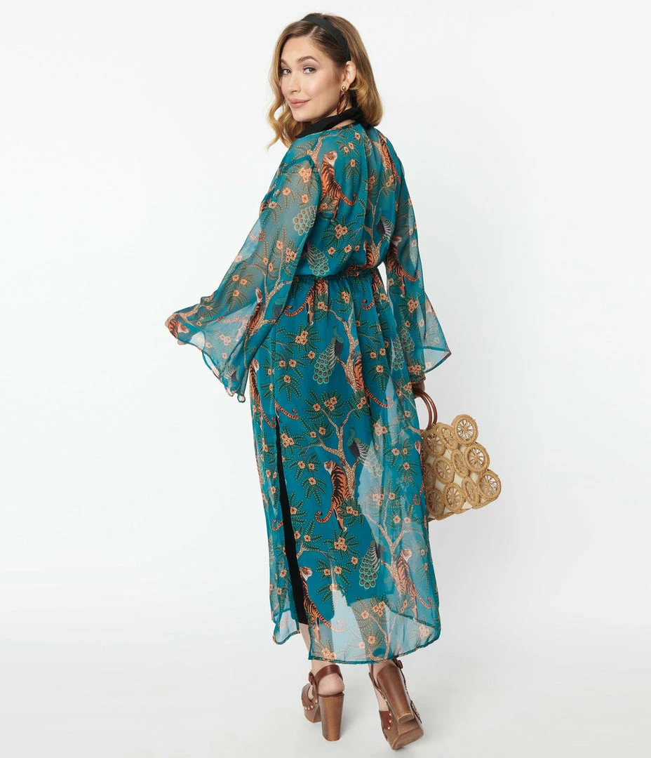 Unique Vintage Peacock & Tigers Long Sleeved Kimono New Arrivals!