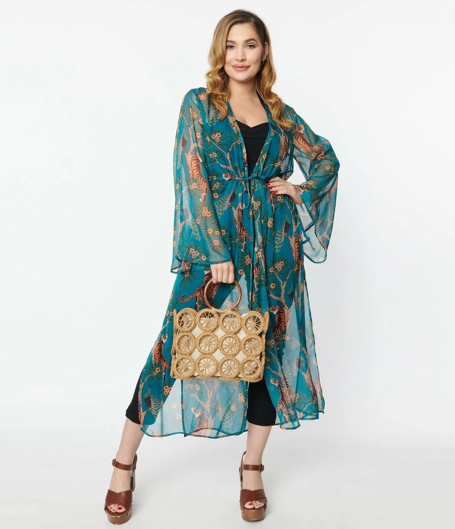 Unique Vintage Peacock & Tigers Long Sleeved Kimono New Arrivals!
