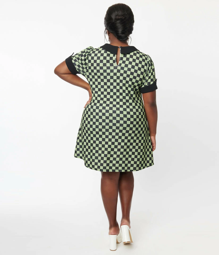 New Arrivals! Smak Parlour Plus Size Black & Green Check Mini Dress