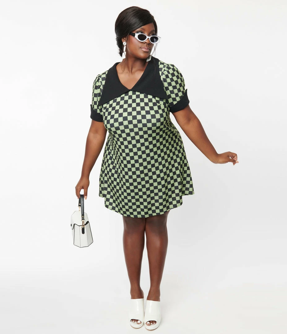 New Arrivals! Smak Parlour Plus Size Black & Green Check Mini Dress