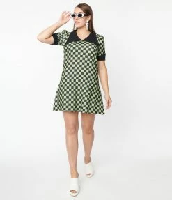 Smak Parlour Black & Green Check Mini Dress New Arrivals!