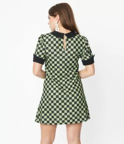 Smak Parlour Black & Green Check Mini Dress New Arrivals!