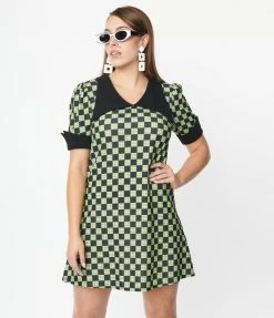Smak Parlour Black & Green Check Mini Dress New Arrivals!