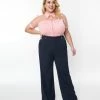 Unique Vintage Plus Size Navy Wide Leg Pants Clothing