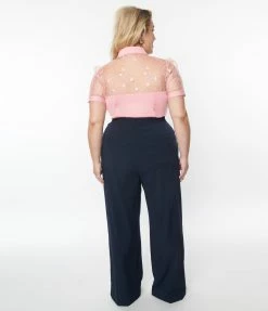 Unique Vintage Plus Size Navy Wide Leg Pants Clothing