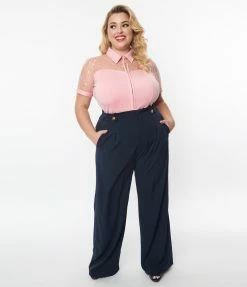 Unique Vintage Plus Size Navy Wide Leg Pants Clothing