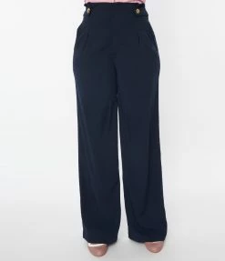 Unique Vintage Navy Wide Leg Pants Clothing