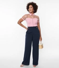 Unique Vintage Navy Wide Leg Pants Clothing