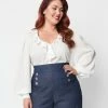 Clothing Unique Vintage Plus Size Ivory Ruffle Bishop Sleeve Blouse