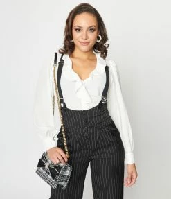 Clothing Unique Vintage Ivory Ruffle Bishop Sleeve Blouse