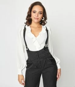 Clothing Unique Vintage Ivory Ruffle Bishop Sleeve Blouse