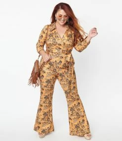 Unique Vintage Plus Size Western Toile Print Jumpsuit Trending