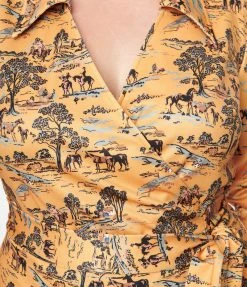 Unique Vintage Plus Size Western Toile Print Jumpsuit Trending