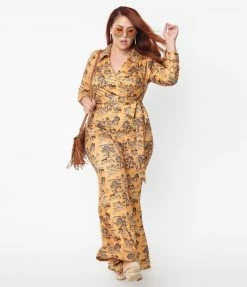 Unique Vintage Plus Size Western Toile Print Jumpsuit Trending