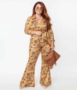 Unique Vintage Plus Size Western Toile Print Jumpsuit Trending