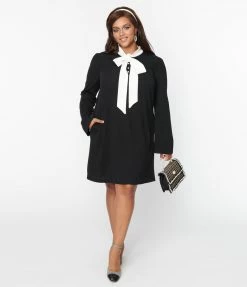 Smak Parlour Plus Size Black & White Neck Tie Mini Dress