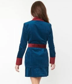 Smak Parlour Navy & Burgundy Corduroy Belted Coat