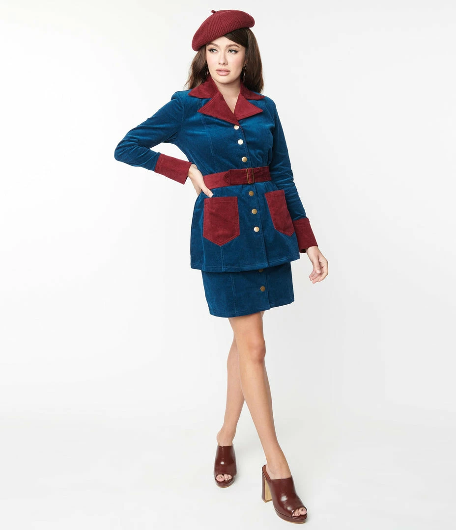 New Arrivals! Smak Parlour Navy & Burgundy Corduroy Button Mini Skirt