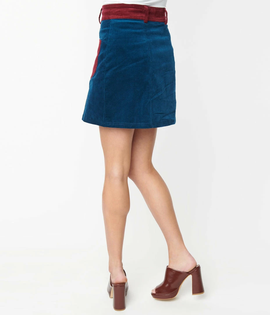 New Arrivals! Smak Parlour Navy & Burgundy Corduroy Button Mini Skirt