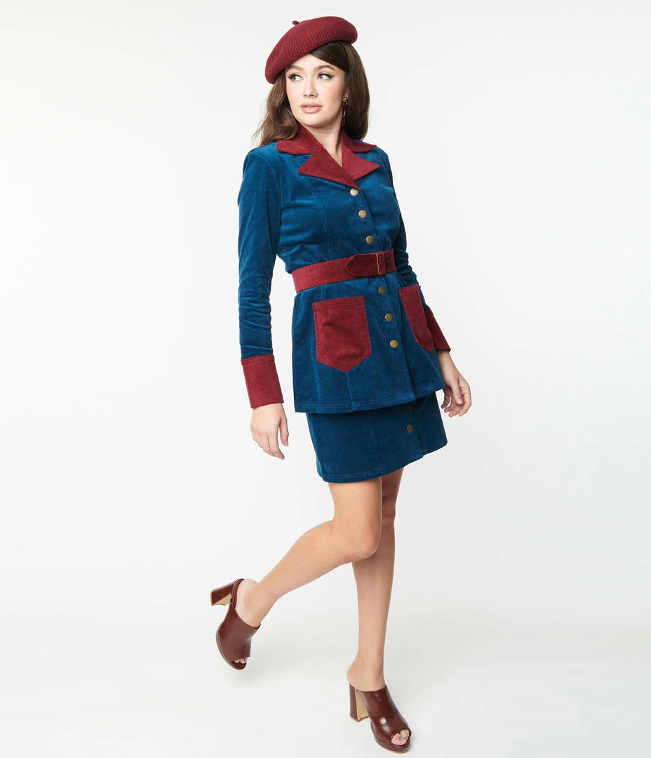 New Arrivals! Smak Parlour Navy & Burgundy Corduroy Button Mini Skirt