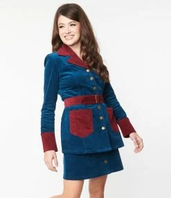 New Arrivals! Smak Parlour Navy & Burgundy Corduroy Button Mini Skirt