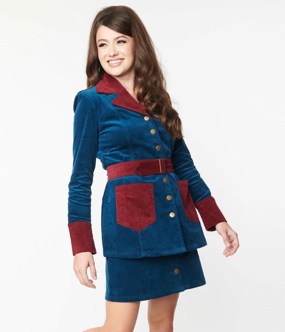 New Arrivals! Smak Parlour Navy & Burgundy Corduroy Button Mini Skirt