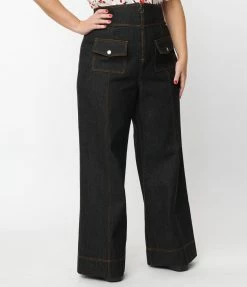 Clothing Smak Parlour Plus Size Black Denim Classic Pocket Wide Leg Pants